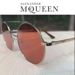 ALEXANDER MCQUEEN designer sunglasses round aviators AUTHENTIC + NEW + CASE